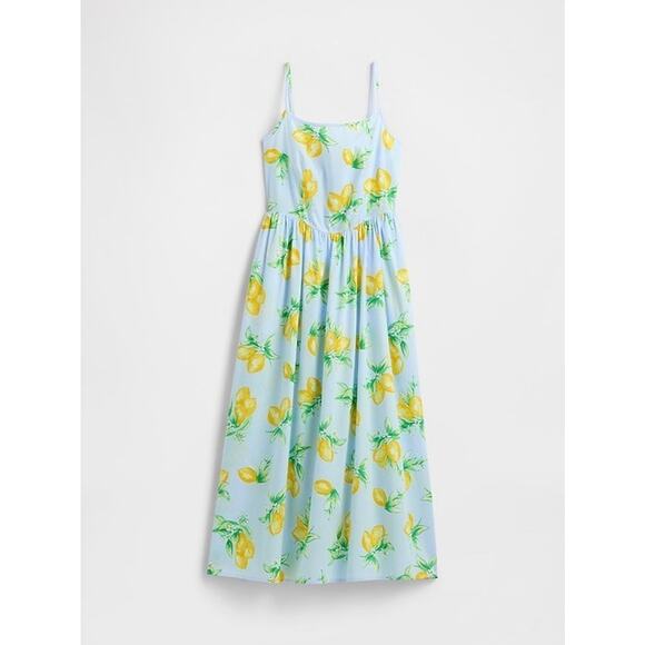 GAP Limoncello Lemon Print Dress XL Scoop Neck MIDI Smocked Resort Sundress - Picture 1 of 13